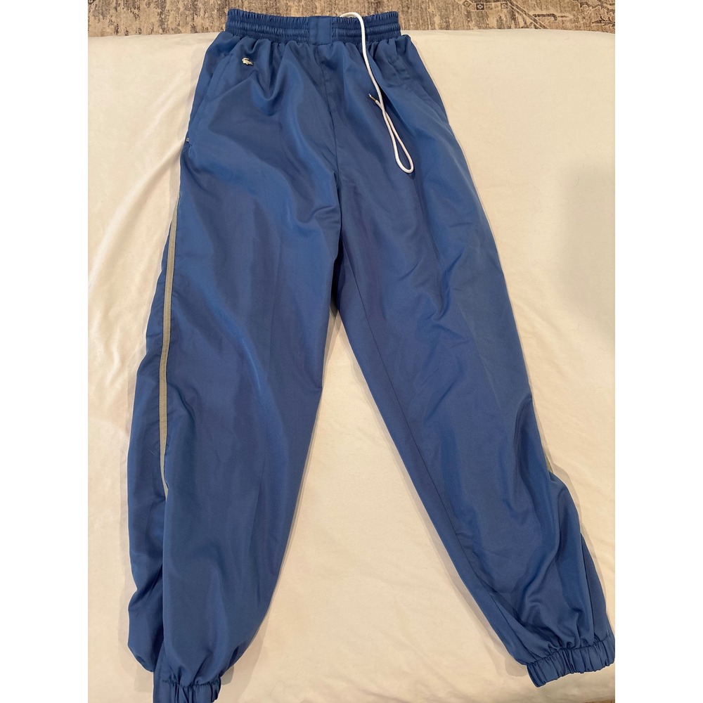 Lacoste Mens Blue Microfibre Track Pants Vintage Style Joggers Gold Logo Large